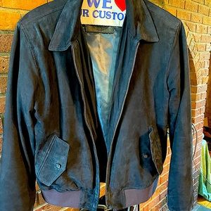 NWOT Blue Navy Suede(lamb skin) bomber jacket 40 R Bespoke(made to order) TOPS!!